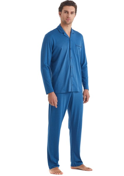 Erkek Uzun Kollu Önden Düğmeli Pijama Takımı 40084
