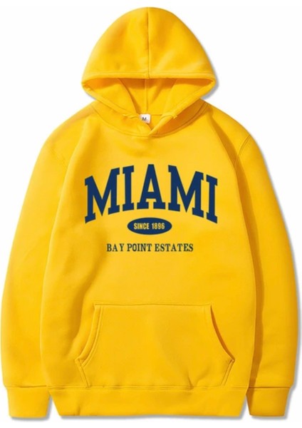 Büyük Beden Özel Tasarım Kapüşonlu Miami Baskılı %100 Pamuk 3 Iplik Oversize Erkek Battal Sweatshırt