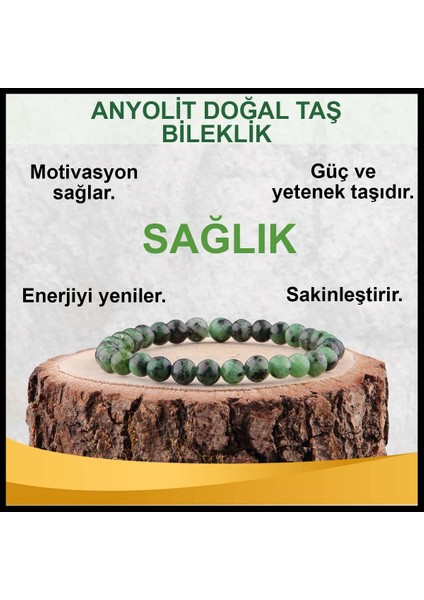 Sertifikalı Anyolit Orjinal ( Taşlar) Doğaltaş Bileklik 6 mm - B816