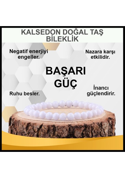 Sertifikalı Kalsedon Orjinal ( Taşlar) Doğaltaş Bileklik 6 mm - B826