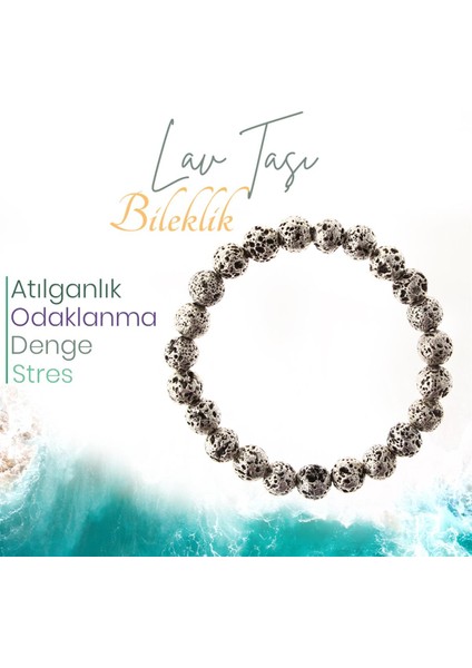 Sertifikalı Lav Taşı Orjinal ( Taşlar) Doğaltaş Bileklik 8 Mm, B986