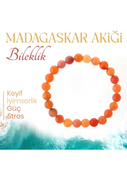 Sertifikalı Madagaskar Akik Orjinal ( Taşlar) Doğaltaş Bileklik 8 Mm, B988