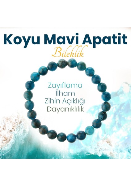 Sertifikalı Koyu Mavi Apatit Orjinal ( Taşlar) Doğaltaş Bileklik 6 Mm, B978