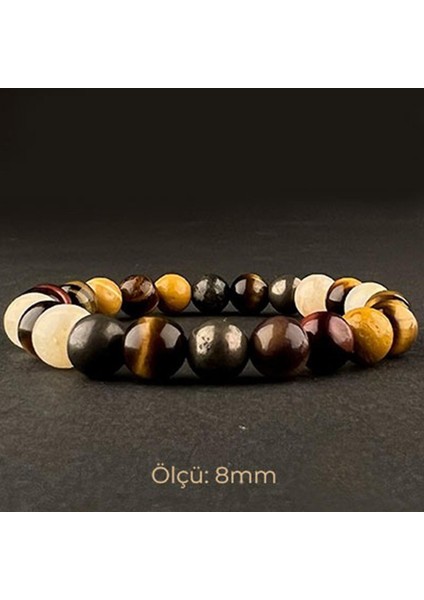 Sertifikalı Jasper, Pirit, Sitrin, Kaplan Gözü Orjinal ( Taşlar) Doğaltaş Bileklik 8 mm