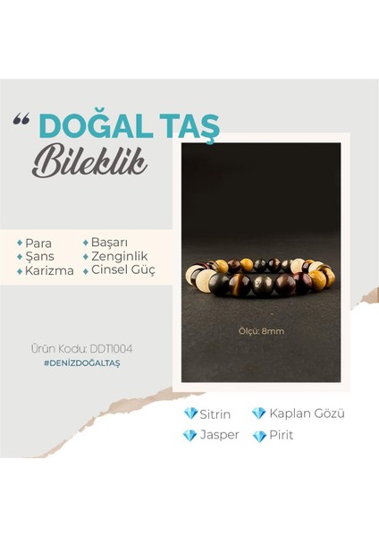 Sertifikalı Jasper, Pirit, Sitrin, Kaplan Gözü Orjinal ( Taşlar) Doğaltaş Bileklik 8 mm fiyatları