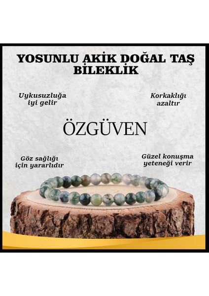 Sertifikalı Yosunlu Akik Orjinal ( Taşlar) Doğaltaş Bileklik 6 mm - B855