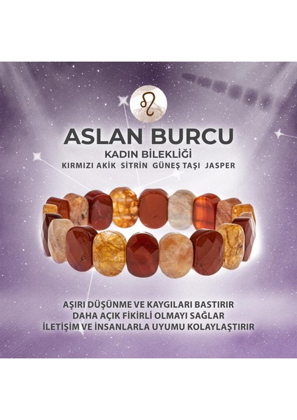 Sertifikalı Aslan Burcu Doğal Taş Geniş Kesim Kadın Bileklik