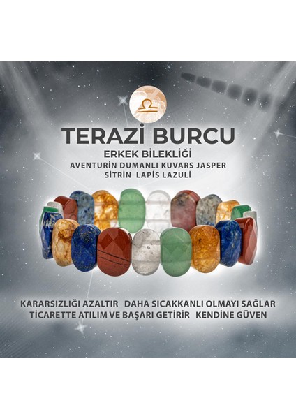 Sertifikalı Terazi Burcu Doğal Taş Geniş Kesim Erkek Bileklik