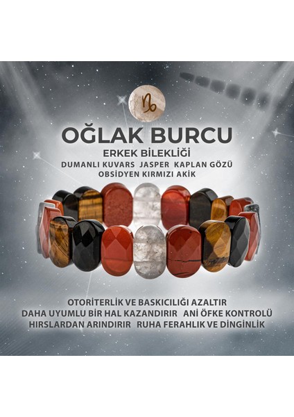 Sertifikalı Oğlak Burcu Doğal Taş Geniş Kesim Erkek Bileklik
