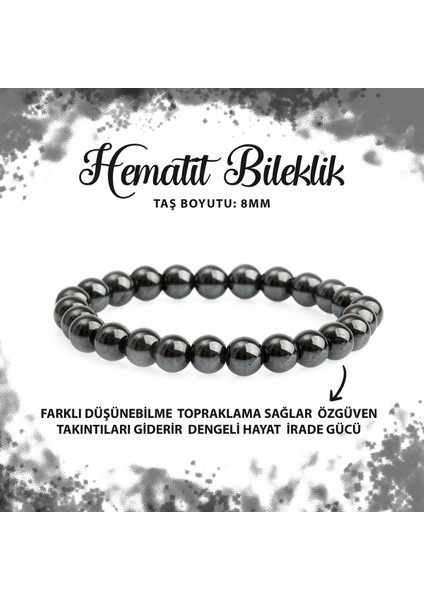 Sertifikalı Hematit 8mm Doğal Taş Bileklik