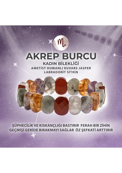 Sertifikalı Akrep Burcu Doğal Taş Geniş Kesim Kadın Bileklik