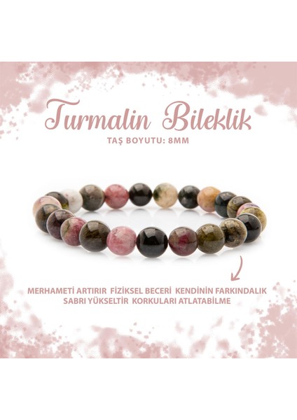 Sertifikalı Renkli Turmalin 8mm Doğal Taş Bileklik
