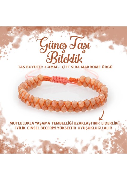 Sertifikalı Güneş Taşı 3-4mm Çift Sıra Doğal Taş Bileklik