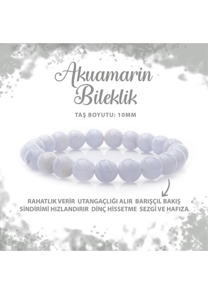 Sertifikalı Akuamarin 10MM Doğal Taş Bileklik