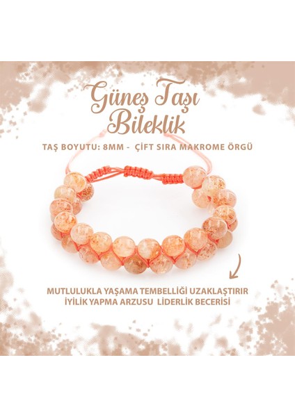 Sertifikalı Güneş Taşı 8mm Çift Sıra Makrome Doğal Taş Bileklik