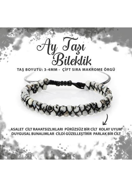 Sertifikalı Ay Taşı 3-4mm Çift Sıra Doğal Taş Bileklik