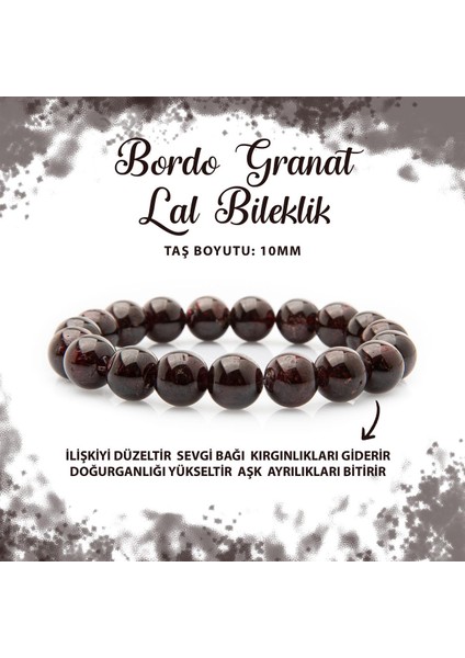 Sertifikalı Bordo Granat Lal 10MM Doğal Taş Bileklik