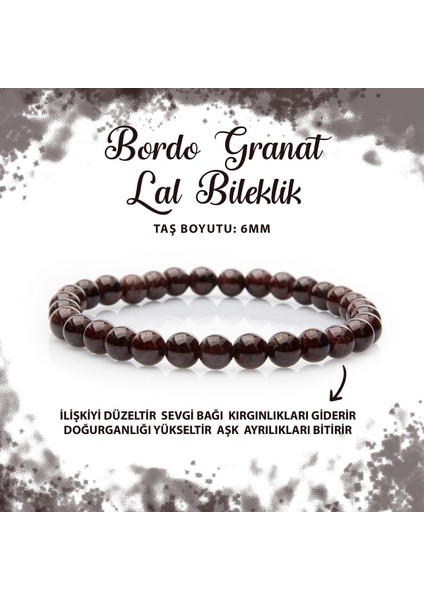 Sertifikalı Bordo Granat Lal 6mm Doğal Taş Bileklik