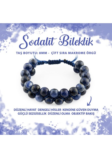 Sertifikalı Sodalit 8mm Çift Sıra Makrome Doğal Taş Bileklik