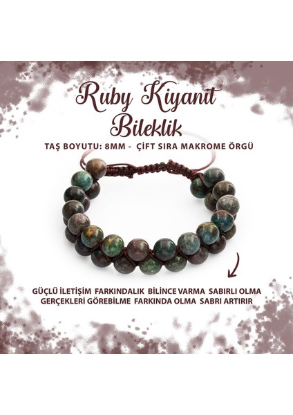 Sertifikalı Ruby Kiyanit 8mm Çift Sıra Makrome Doğal Taş Bileklik