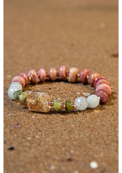 Sertifikalı Doğal Taşlı Yeni Başlangıç Bilekliği, Rodonit, Turmalin, Sitrin, Akuamarin, Hematit fiyatları