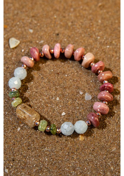 Sertifikalı Doğal Taşlı Yeni Başlangıç Bilekliği, Rodonit, Turmalin, Sitrin, Akuamarin, Hematit modelleri