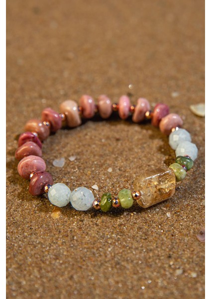 Sertifikalı Doğal Taşlı Yeni Başlangıç Bilekliği, Rodonit, Turmalin, Sitrin, Akuamarin, Hematit fırsatları