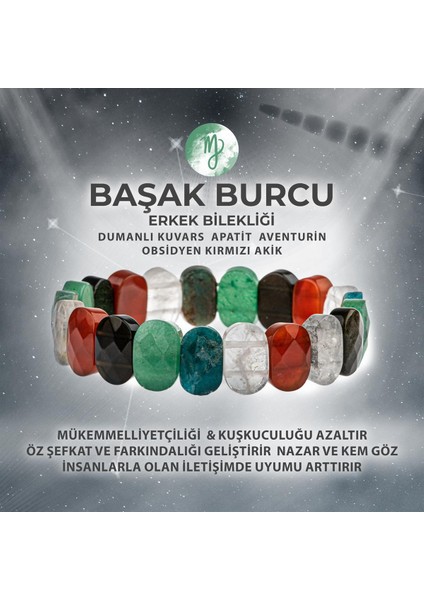 Sertifikalı Başak Burcu Doğal Taş Geniş Kesim Erkek Bileklik