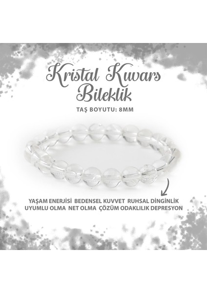 Sertifikalı Kristal Kuvars 8mm Doğal Taş Bileklik