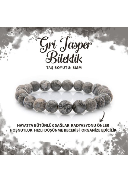 Sertifikalı Gri Jasper 8mm Doğal Taş Bileklik