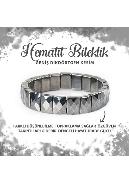 Sertifikalı Hematit Doğal Taş Kare Kesim Geniş Kesim Bileklik