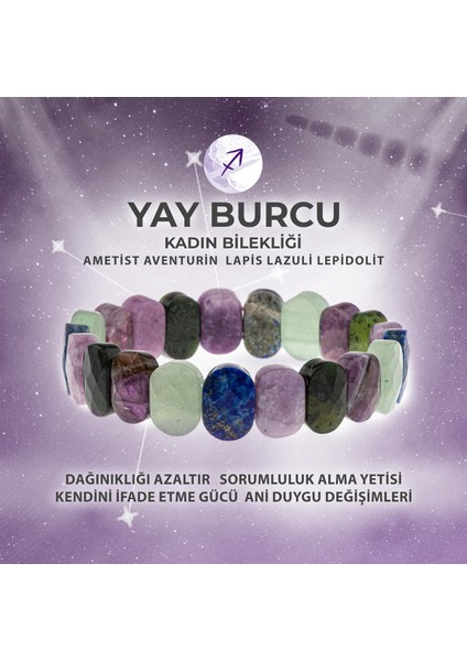 Sertifikalı Yay Burcu Doğal Taş Geniş Kesim Kadın Bileklik