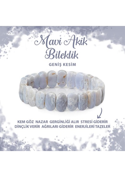Sertifikalı Mavi Akik Doğal Taş Geniş Kesim Bileklik