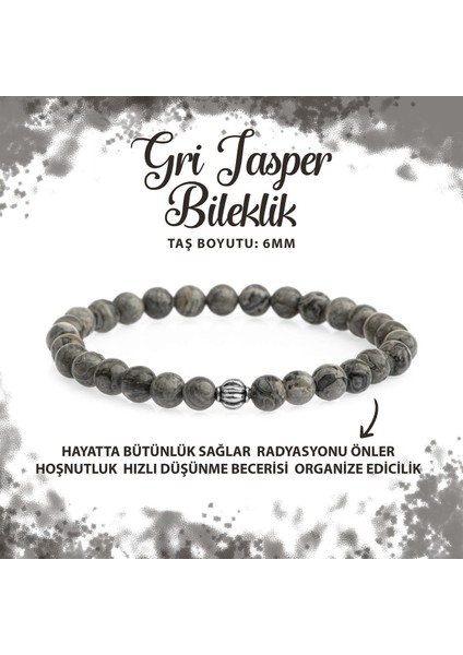 Sertifikalı Gri Jasper 6mm Doğal Taş Bileklik