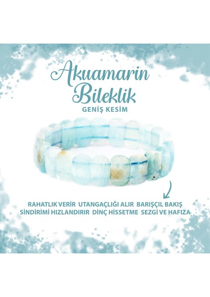 Sertifikalı Akuamarin Doğal Taş Geniş Kesim Bileklik