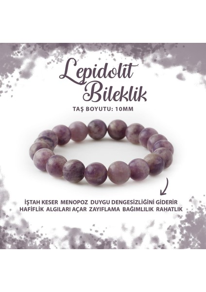 Sertifikalı Lepidolit 10MM Doğal Taş Bileklik