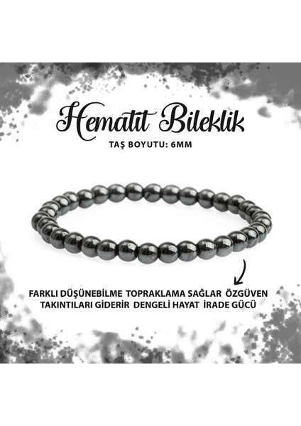 Sertifikalı Hematit 6mm Doğal Taş Bileklik