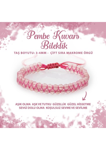 Sertifikalı Pembe Kuvars (Gül Kuvars) 3-4mm Çift Sıra Doğal Taş Bileklik