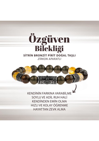 Sertifikalı Sertifikalı Sitrin Bronzit Pirit Doğal Taşlı Özgüven Bilekliği