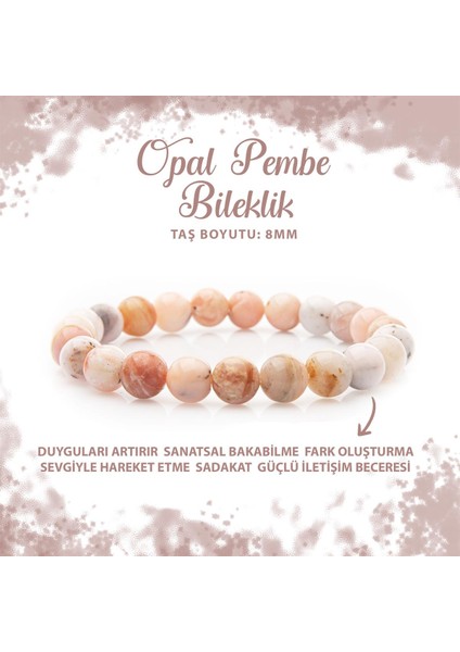 Sertifikalı Opal Pembe 8mm Doğal Taş Bileklik