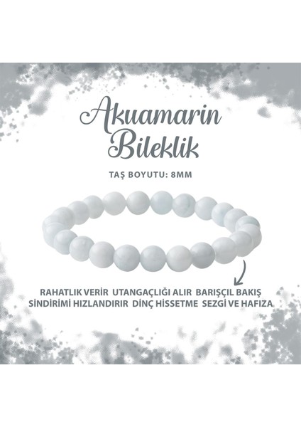 Sertifikalı Akuamarin 8mm Doğal Taş Bileklik