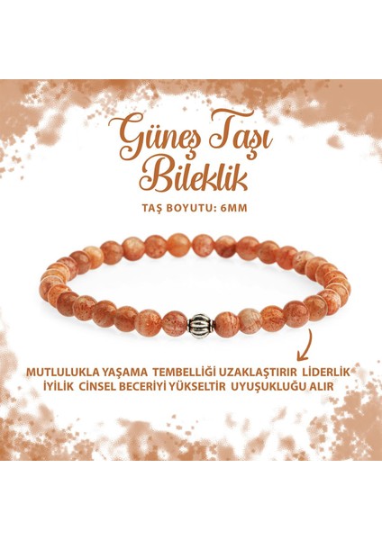 Sertifikalı Güneş Taşı 6mm Doğal Taş Bileklik
