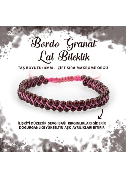 Sertifikalı Bordo Granat Lal 4mm Çift Sıra Doğal Taş Bileklik