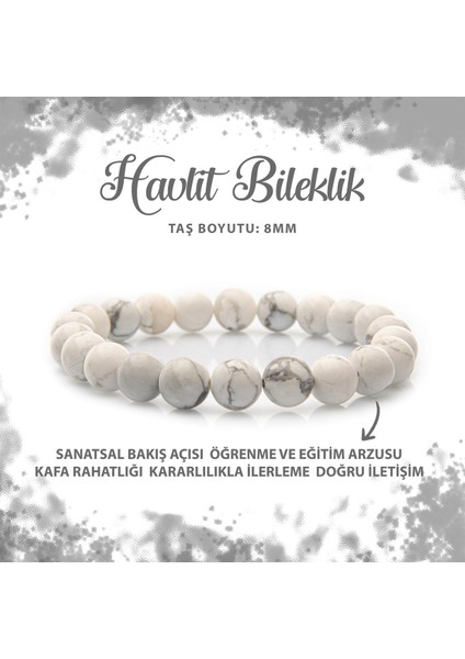 Sertifikalı Havlit 8mm Doğal Taş Bileklik