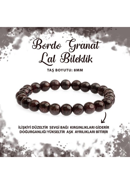 Sertifikalı Bordo Granat Lal 8mm Doğal Taş Bileklik