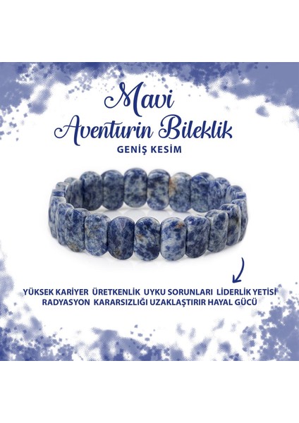 Sertifikalı Mavi Aventurin Doğal Taş Geniş Kesim Bileklik