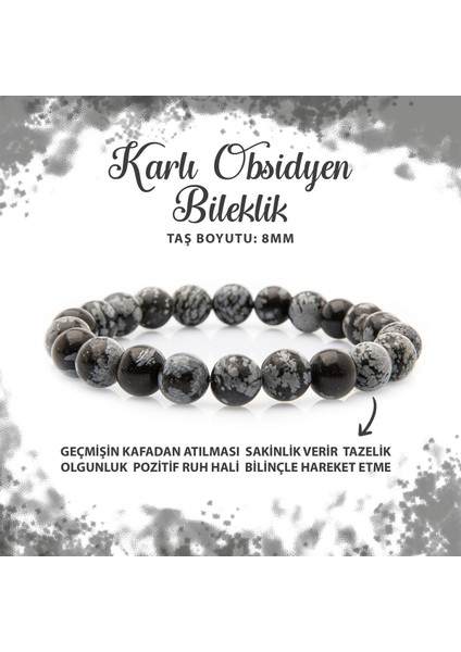 Sertifikalı Karlı Obsidyen 8mm Doğal Taş Bileklik