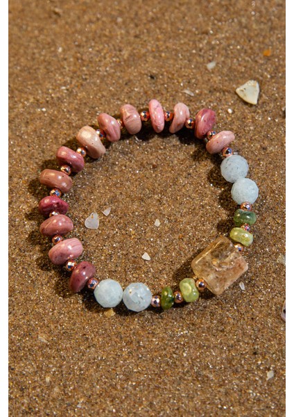 Sertifikalı Doğal Taşlı Yeni Başlangıç Bilekliği, Rodonit, Turmalin, Sitrin, Akuamarin, Hematit indirimleri