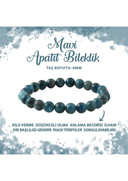 Sertifikalı Mavi Apatit 8mm Doğal Taş Bileklik