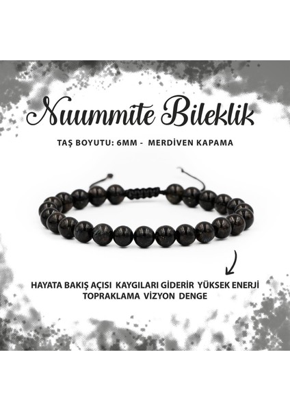 Sertifikalı Nuummite 6mm Merdiven Kapama Doğal Taş Bileklik